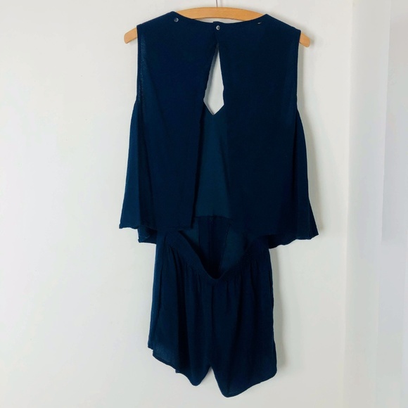 Madewell Overlay Romper Navy Blue Open Back Shorts - Picture 5 of 6